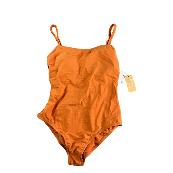 Kona Sol One Piece Swimsuit Womens Large Orange Padded Open Back Swimwear NWT - Picture 1 of 10